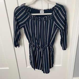 Girls navy blue striped romper 13/14